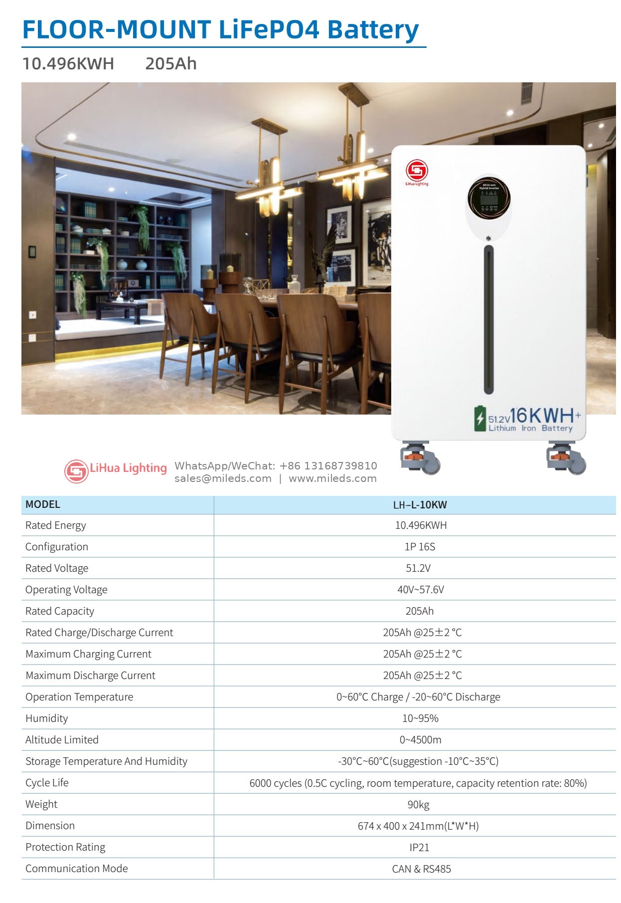 LH-L Floor-mount LiFePO4 Battery Series (10.496kWh / 16kWh) – LiHua Lighting