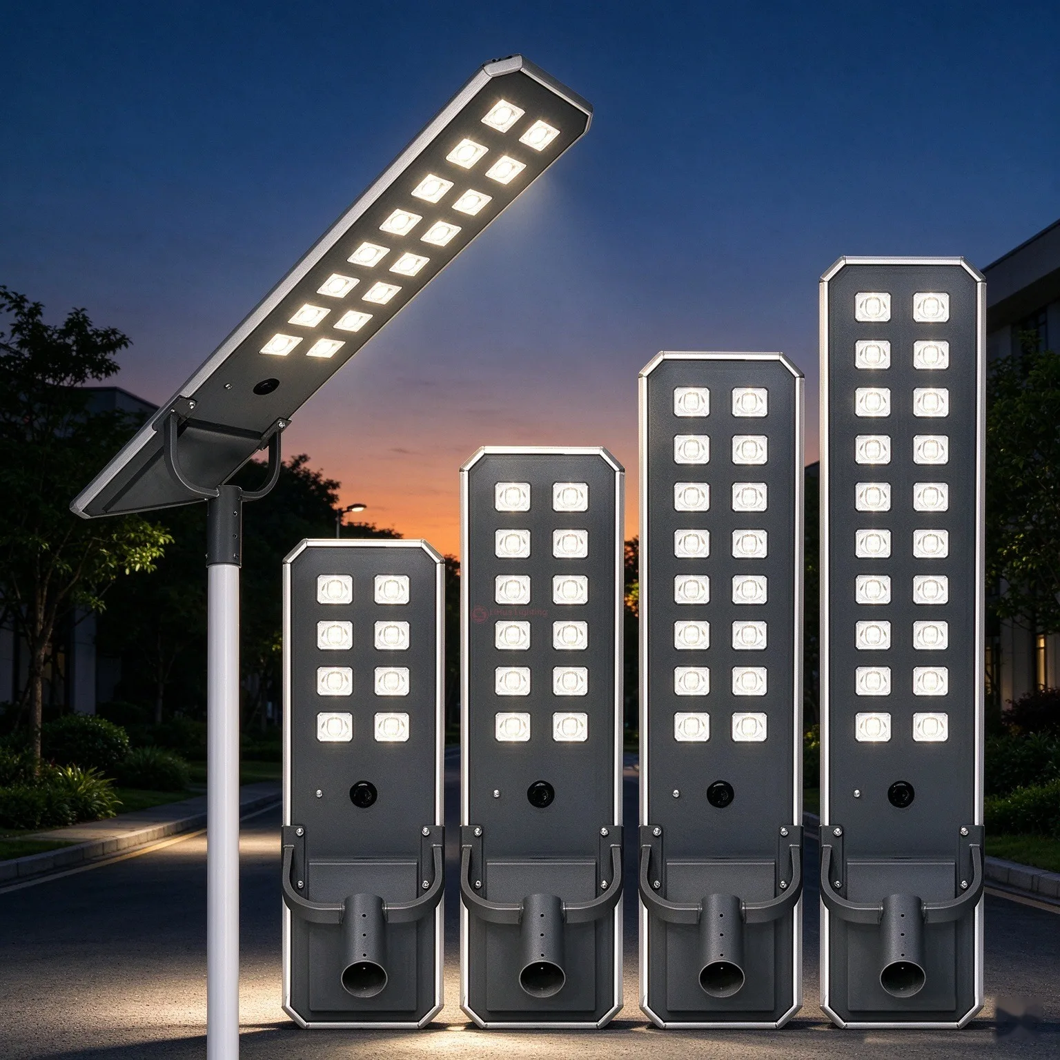 LH-ASL all-in-one solar street light series at dusk – LiHua Lighting