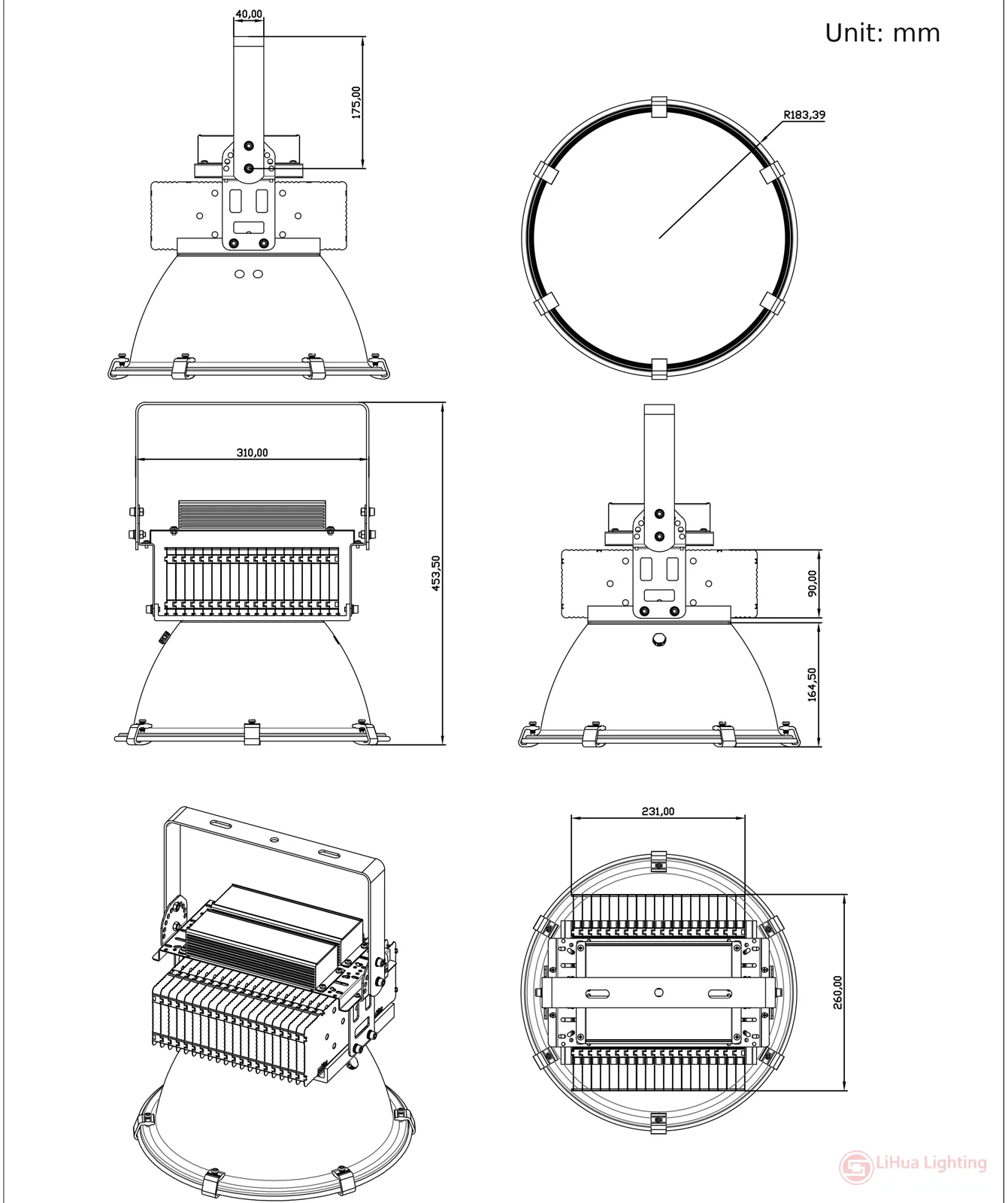 LH-HB big-reflector fin high bay dimensions – LiHua Lighting