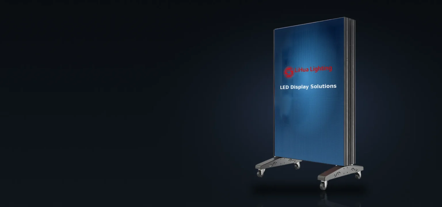 LiHua custom LED display: movable LED poster screen on a wheeled stand