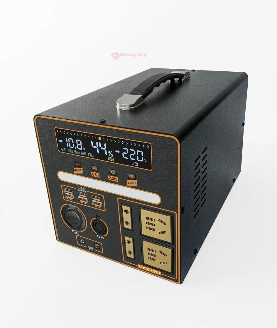 Portable power station, black/gold with handle – LiHua Lighting