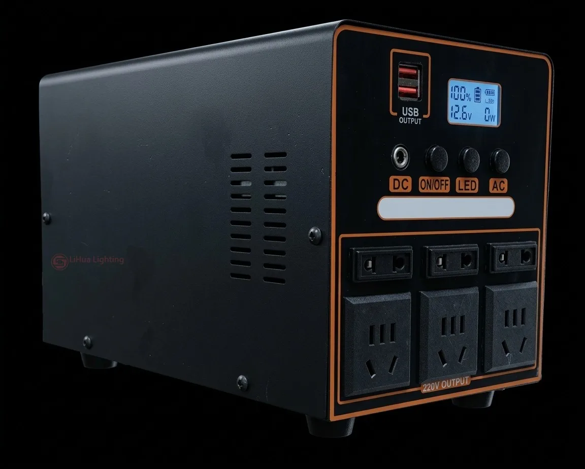 Compact black/orange portable power station – LiHua Lighting