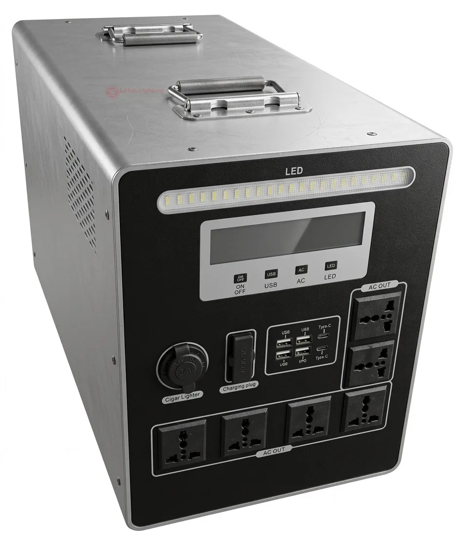 Large silver portable power station with LED light bar – LiHua Lighting