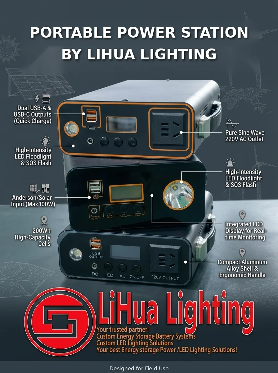 LH-PPS-X 200Wh portable power station with LED floodlight – LiHua Lighting