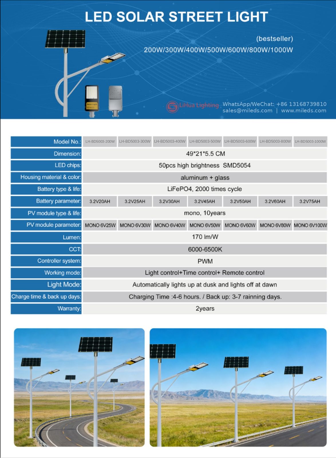 LH-BD5003 Split Solar Street Light 200W–1000W – LiHua Lighting