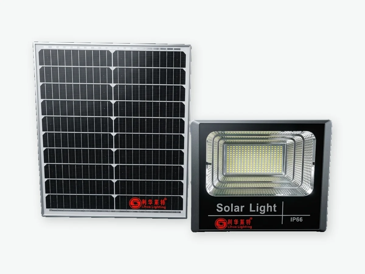 LH-HJG solar flood light with separate mono solar panel, IP66 marked housing – LiHua Lighting