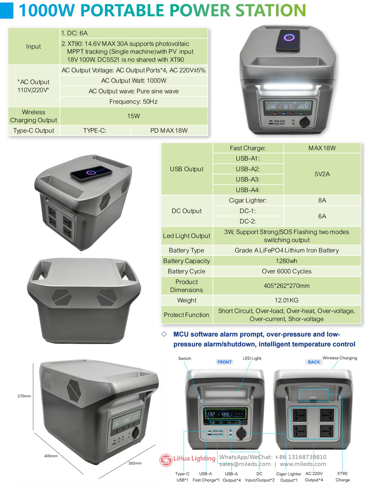 LH-PPS1000-1280 1000W 1280Wh LiFePO4 Portable Power Station – LiHua Lighting