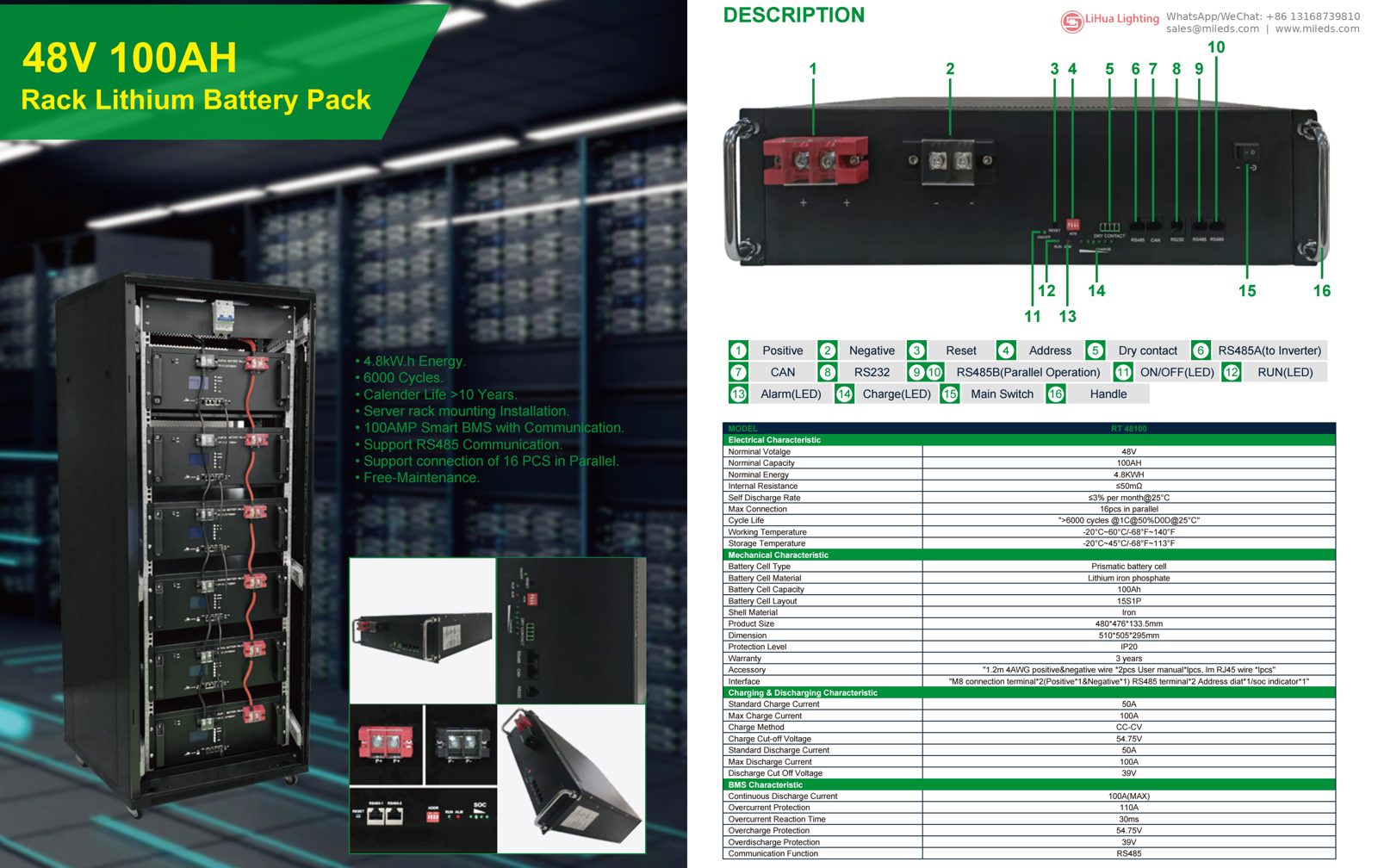 LH-RT48100 48V 100Ah Rack-mounted Lithium Battery (4.8kWh) – LiHua Lighting