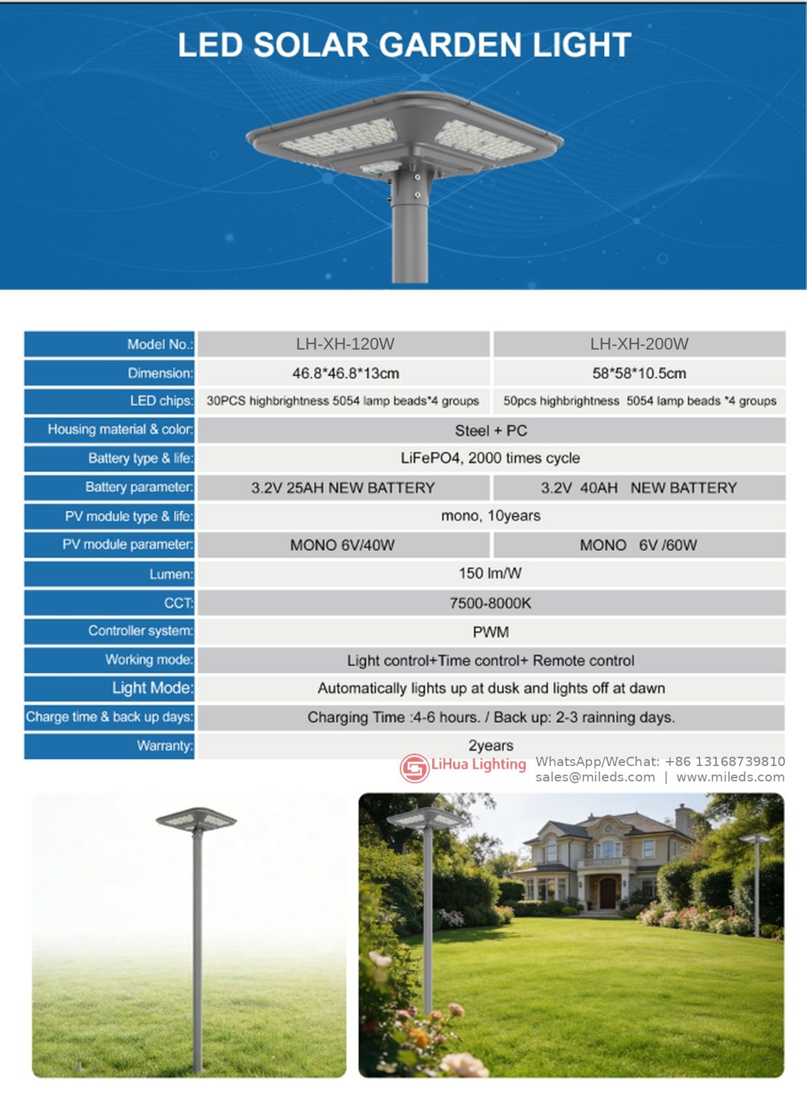 LH-XH Solar Garden Light 120W / 200W – LiHua Lighting