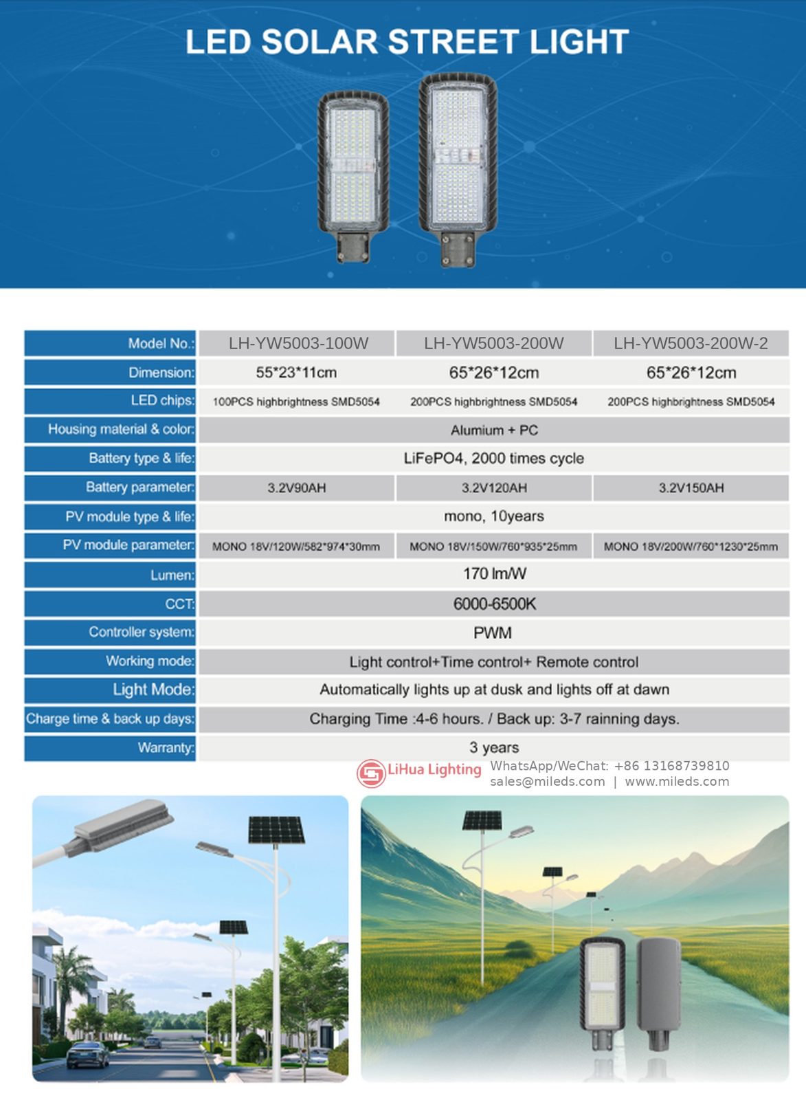 LH-YW5003 Split Solar Street Light 100W / 200W – LiHua Lighting